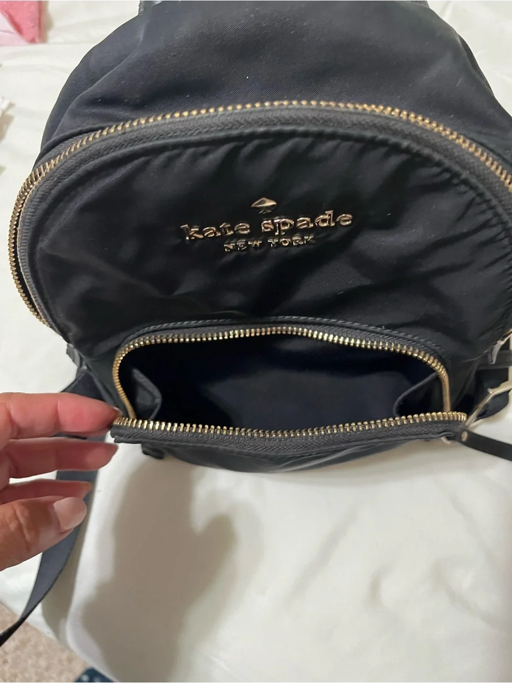 kate spade Black Nylon Mini Backpack with Gold Accents